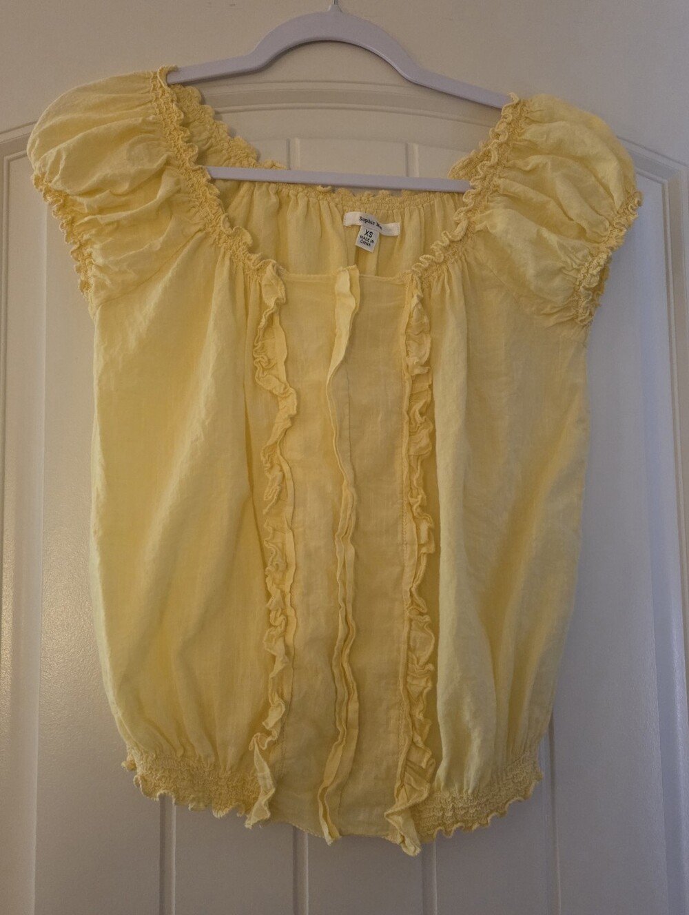 Sophie Max Soft Yellow Ruffle Cap-Sleeve Blouse - XS